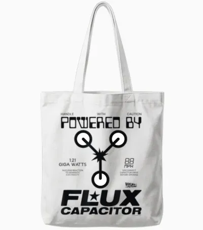 Back to the Future Powered by Flux T-Shirt, Blue Tote Bags - White