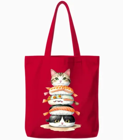 Kawaii Sushi Cats Tote Bags - Red