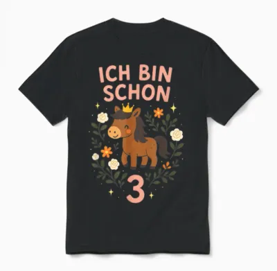 Ich Bin 3 - 3. Geburtstag 3 Jahre Alt - Pferde Unisex T-Shirt - Black