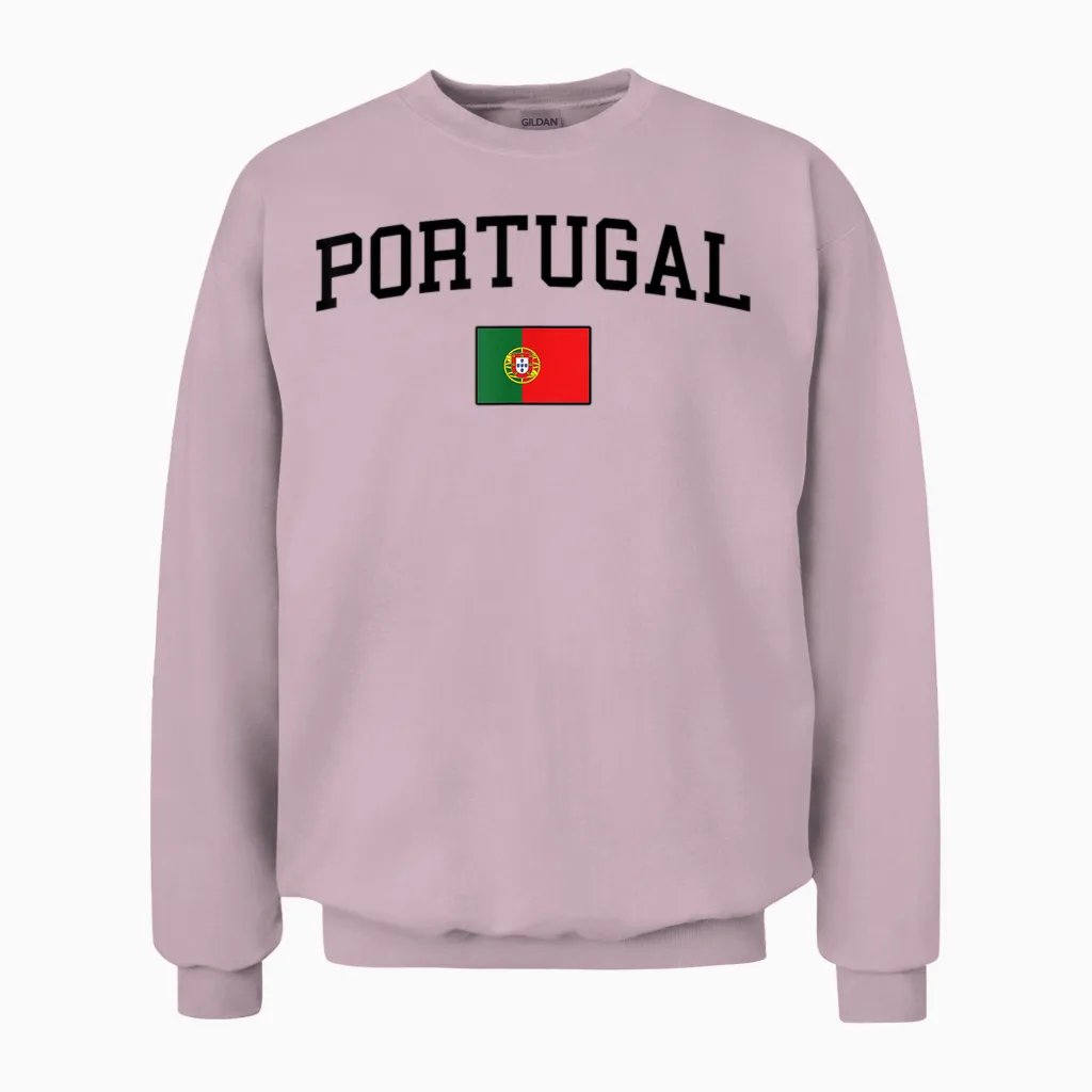 Portugiesische Flagge Herren Damen Kinder Portugal Unisex Sweatshirt in Light Pink