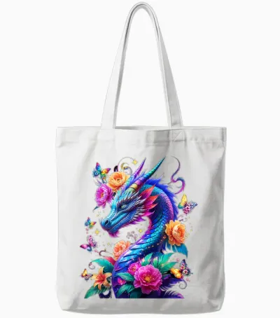Watercolor Dragon Flowers Beautiful Art Colorful Graphic Tote Bags - White