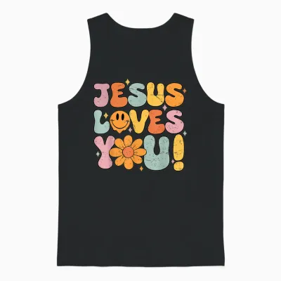 Jesus Loves You Cute Christian Teen Girl Graphic Tees Unisex Tank Top - Black