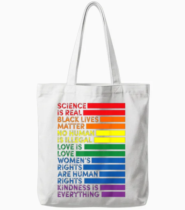 Lgbt Pride Flag Rainbow Lesbian Transgender Homo T-Shirt, Black, S Tote Bags in White