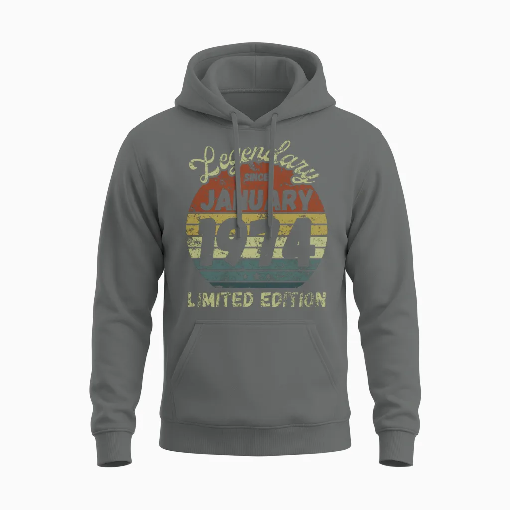 January 1974 - Vintage Birthday Present Unisex Hoodie in Graphite Heather