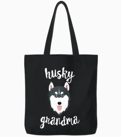 Siberian Husky Grandma Pawma Dog Grandparents Tote Bags - Black