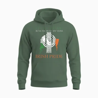 Celtic Blood Runs Through My Veins Irish Pride Unisex Hoodie - Military Green