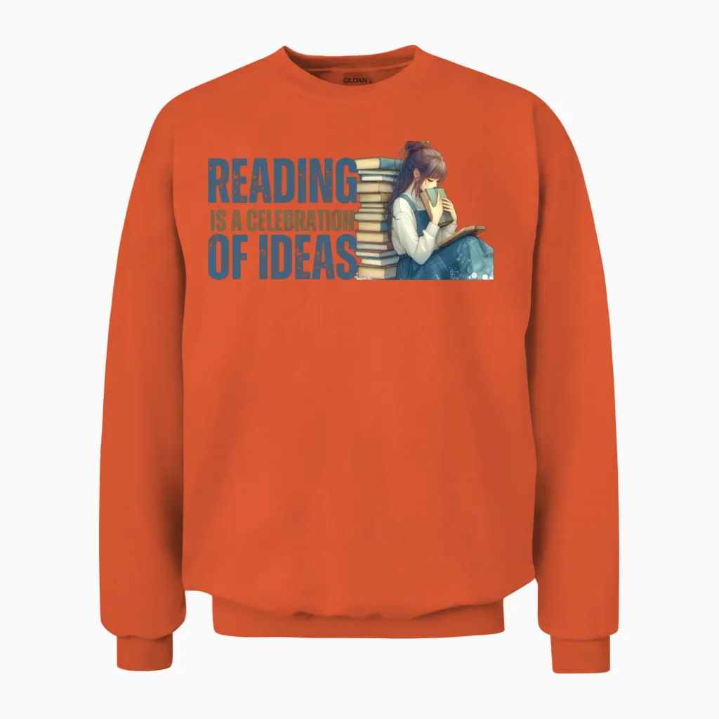 Immerse in Literary Bliss: a Book Loverโs Journey Unisex Sweatshirt in Orange