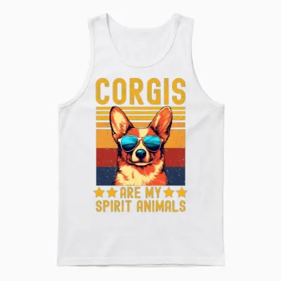 Corgi with Sunglasses Retro Unisex Tank Top - White