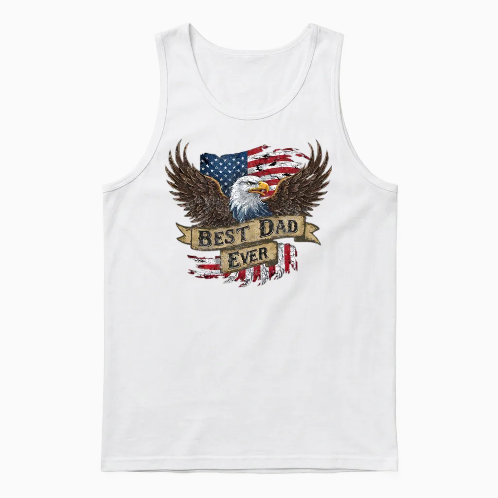 Father's Day Usa American Flag Best Dad Ever Unisex Tank Top in White