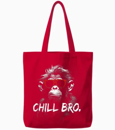 Chill Bro Cool Monkey with Sunglasses Gift Idea Gamer T-Shirt, Black Tote Bags - Red