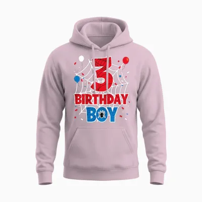 Kids Spider Web 3 Year Old Birthday Boy Unisex Hoodie - Light Pink