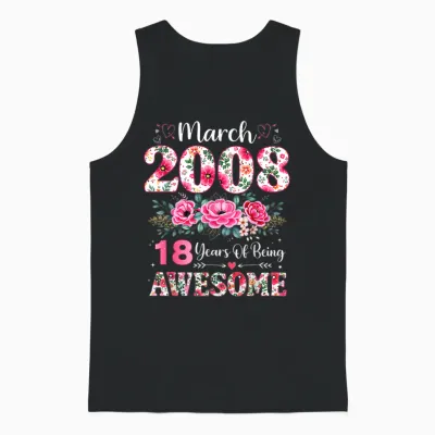 Floral Mars 2008 18 Ans 18e Anniversaire Femme 18 Ans Unisex Tank Top - Black