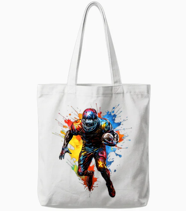 American Football Player Colour Tote Bags in White