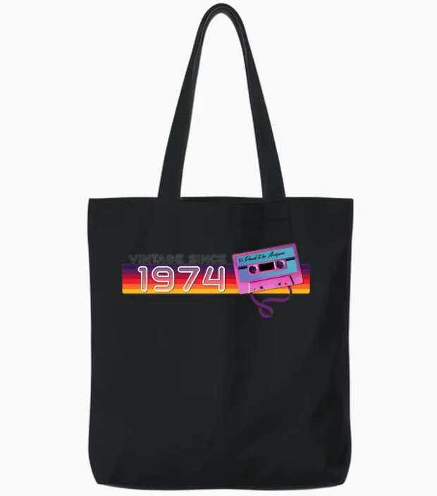 Classic & Nostalgic Music Birthday - Vintage Tote Bags in Black