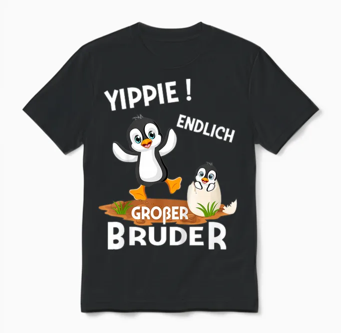 Kinder Endlich Großer Bruder Sohn Geschwister Pinguin Unisex T-Shirt in Black