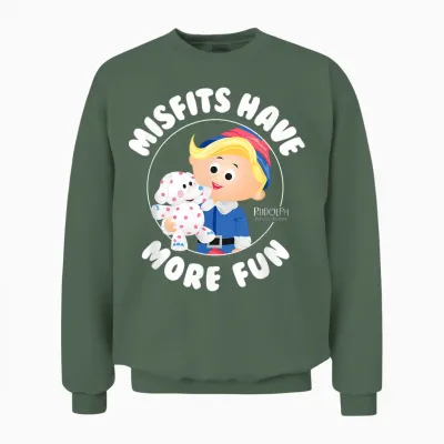 Rudolph Misfits Have More Fun Hermey Retro Christmas Unisex Sweatshirt - Military Green