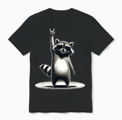 Retro Raccoon Rock Music Gift Men Children Women Funny Raccoon T-Shirt, Black Unisex T-Shirt - Black