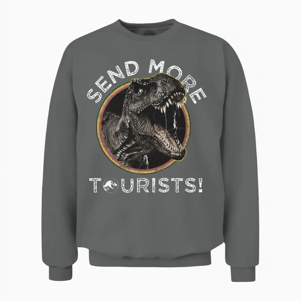 Jurassic Park T-Rex Send More Tourists! Unisex Sweatshirt in Graphite Heather