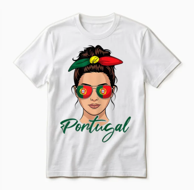 Portuguese Girl Woman Portugal Flag T-Shirt, Black, S Unisex T-Shirt in White