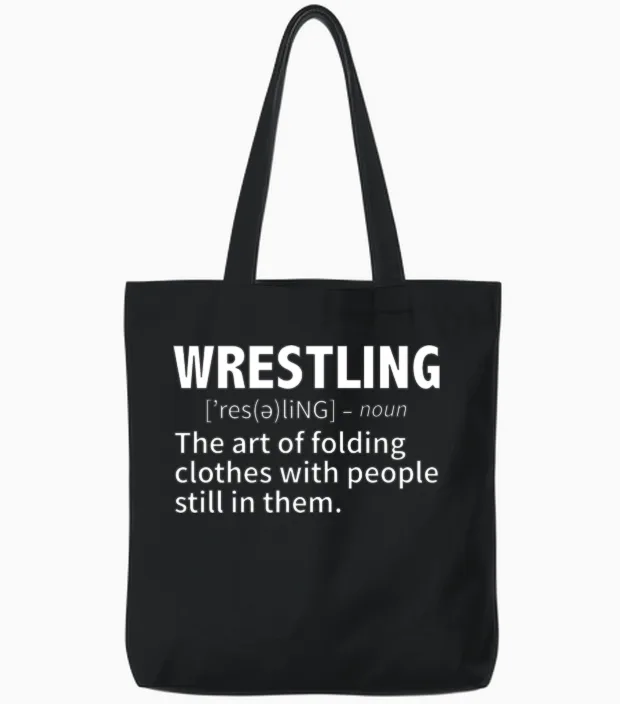 Wrestling Definition Funny Tote Bags in Black