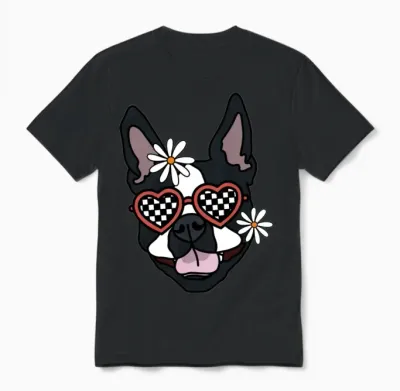 Boston Terrier Retro Dog Unisex T-Shirt - Black