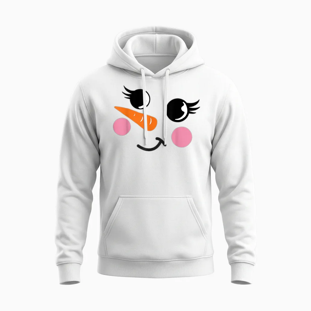Eyelashes Christmas Outfit Snowman Face Costume Girl Kid Unisex Hoodie in White