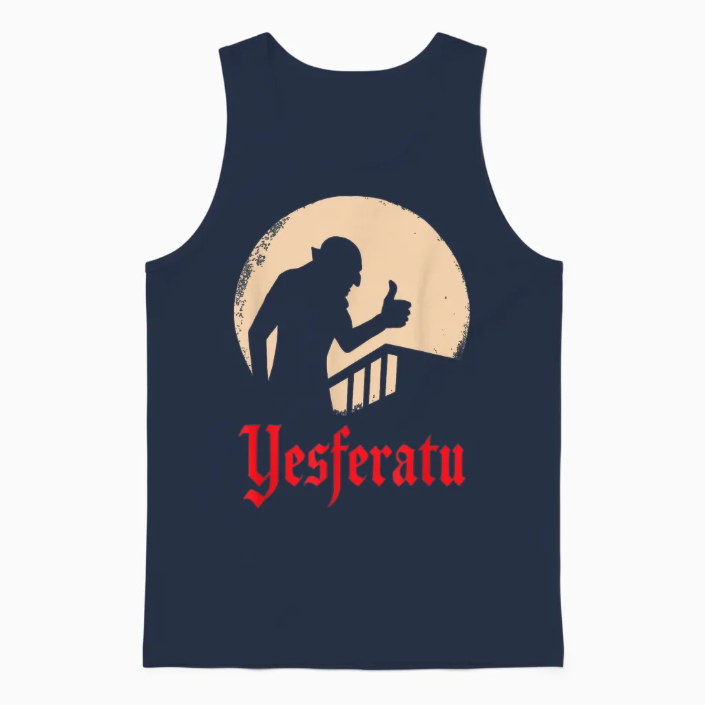 Yesferatu Funny Vampire Horror Movie Parody Unisex Tank Top in Navy