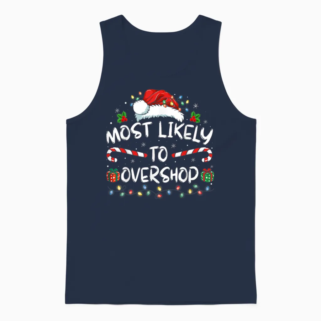 Most Likely to Overshop Shopping Family Crew Christmas Unisex Tank Top in Navy