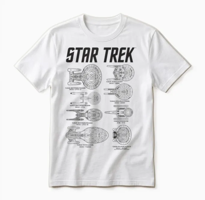 Star Trek Spaceships of Starfleet Enterprise Textbook Unisex T-Shirt in White
