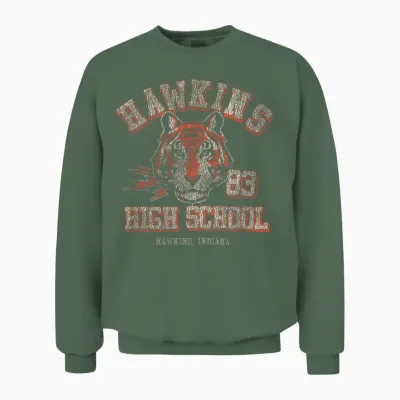 Stranger Things Hawkins High School Distressed Chest Unisex Sweatshirt - Military Green