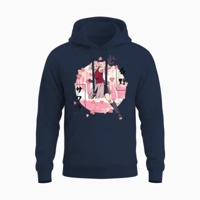 Naruto Shippuden Sakura Blossoms Anime Unisex Hoodie - Navy