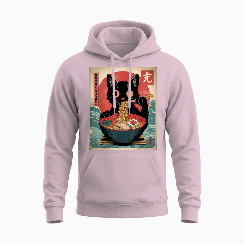 Noodles Eating Cats Eating Japanese Ramen Kawaii T-Shirt, Black, S Unisex Hoodie in Light Pink