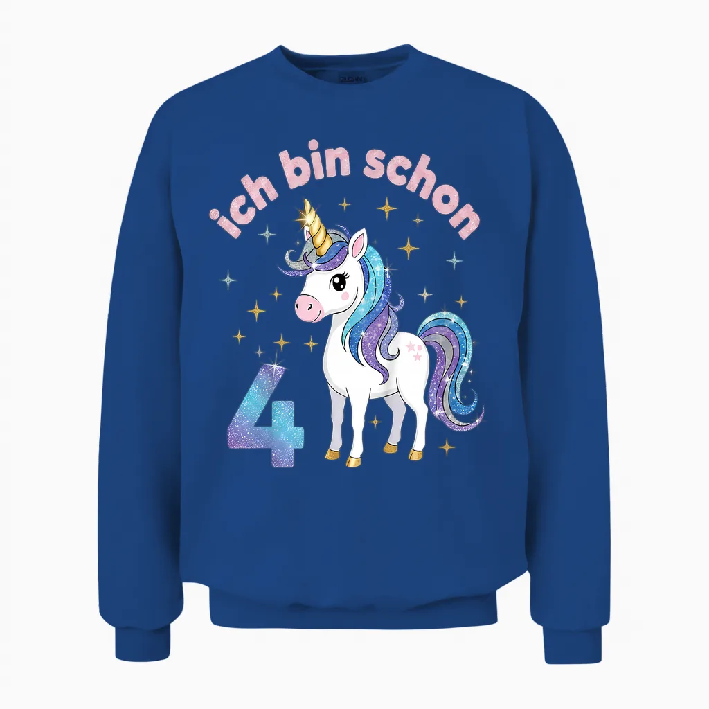 Ich Bin Schon 4 Einhorn 4. Geburtstag Mädchen Regenbogen Unisex Sweatshirt in Royal