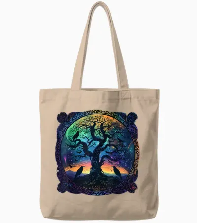 Hugin & Munin T-Shirt Raben Odins Wikinger Baum Des Lebens Tote Bags - Natural