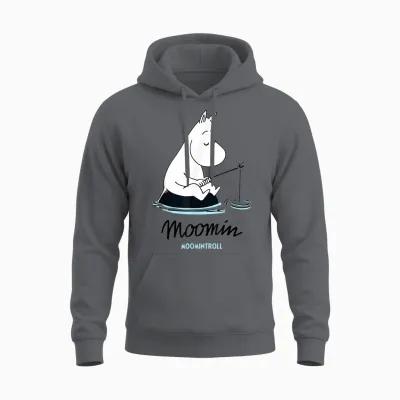 Fishing at Moomin Moomintroll T-Shirt, Grey, S Unisex Hoodie - Charcoal