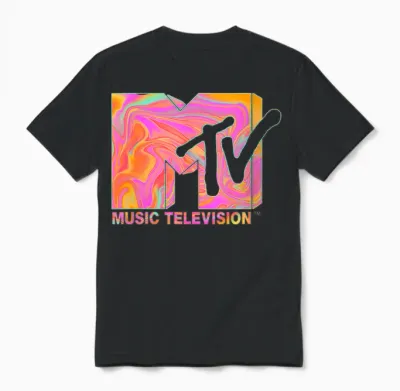 Mademark X Mtv - Womens the Official Mtv Logo in 70s and 80s Party Hippie Style Unisex T-Shirt - Black