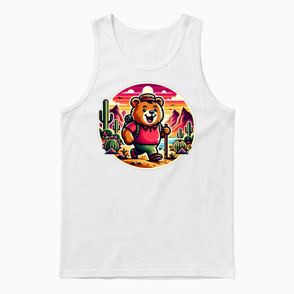 Cute Desert Hiking Bear Wildlife Gift Unisex Tank Top in White