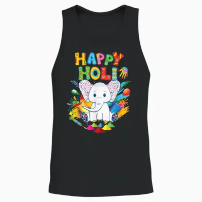 Kids Happy Holi Festival India Color Elephant Hindu Unisex Tank Top - Black