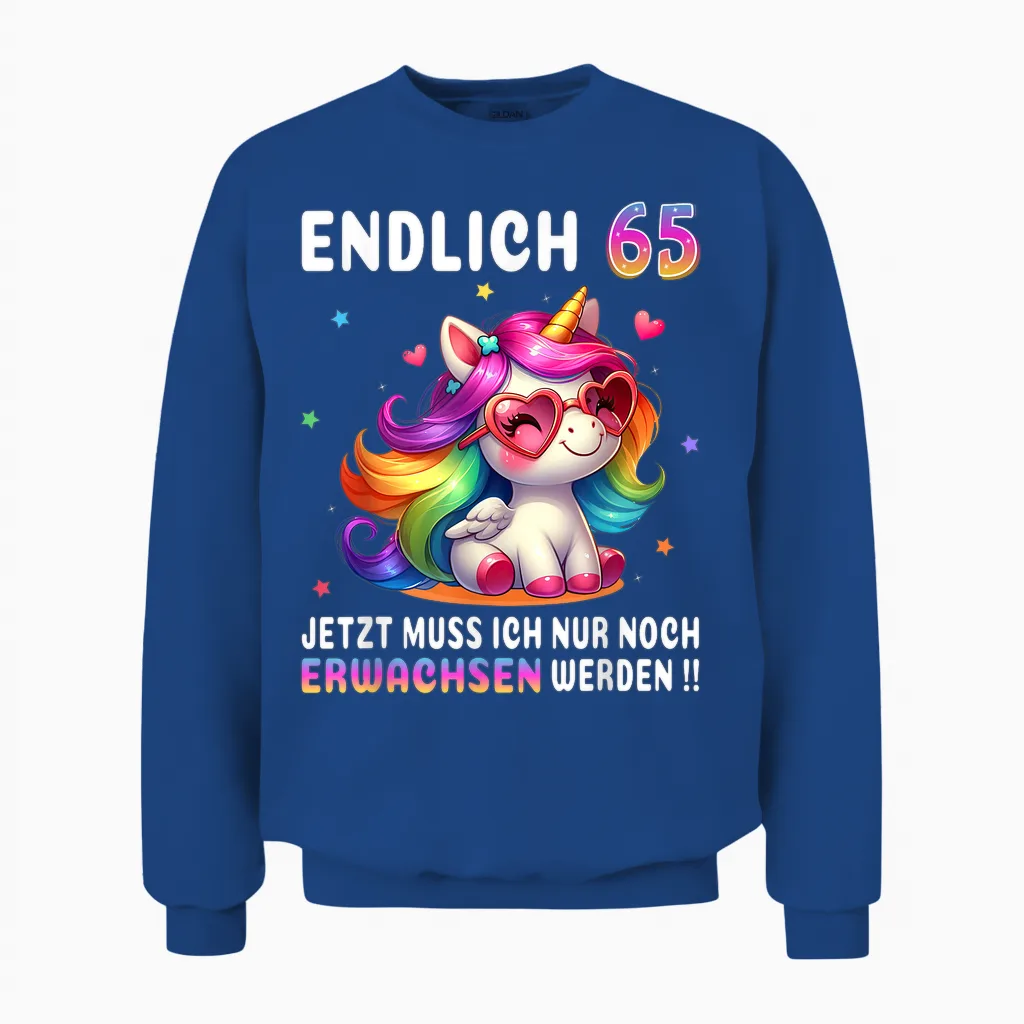 65 Geburtstag Geschenke Frau 65 Jahre Einhorn Party Outfit Unisex Sweatshirt in Royal