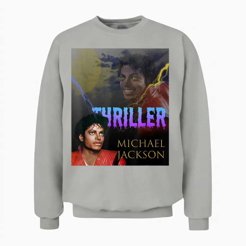 The King of Pop Mj-067 Thriller T-Shirt, Unisex Erwachsene, Michael Jackson Fans, Pop Culture Enthusiasts, Various Ages, Schwarz, S Unisex Sweatshirt in Ash