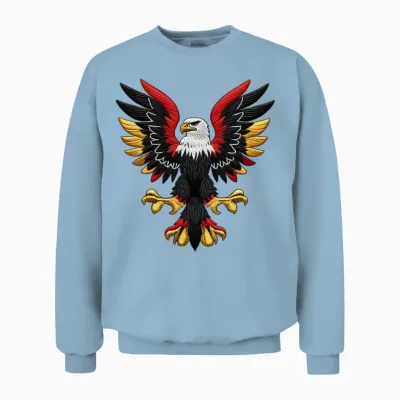 German Eagle with Black Red Yellow Wing Art Design Unisex Sweatshirt - Light Blue
