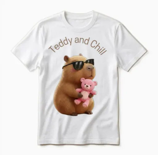 Cute Capybara Teddy and Chill Valentine Unisex T-Shirt in White