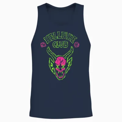 Stranger Things Hellfire Neon Sketch Logo Unisex Tank Top - Navy