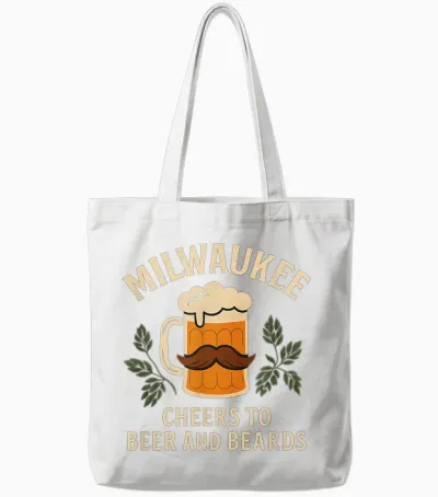 Milwaukee Cheers to Beer and Beards Vintage Graphic Tote Bags - White