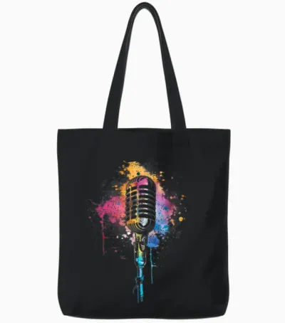 Singer Vintage Microphone Watercolour Karaoke Singing T-Shirt, Black Tote Bags - Black