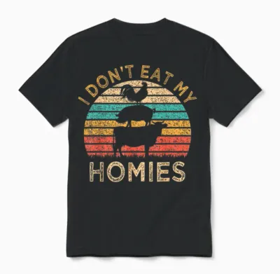 Vegetarian I Don't Eat My Homies Funny Vegan Retro Unisex T-Shirt - Black