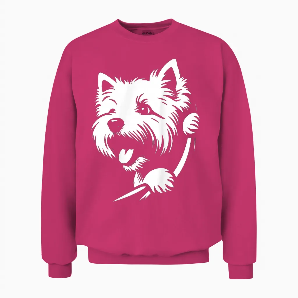 West Highland White Terrier Spähender Hund Westie Design Unisex Sweatshirt in Heliconia