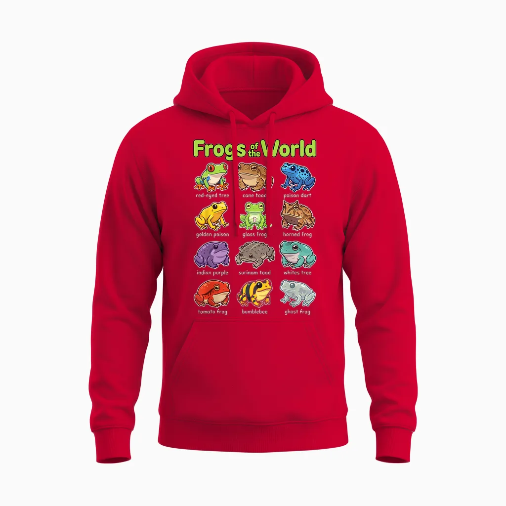 Frösche Der Welt Süße Kawaii-Amphibie Unisex Hoodie in Red