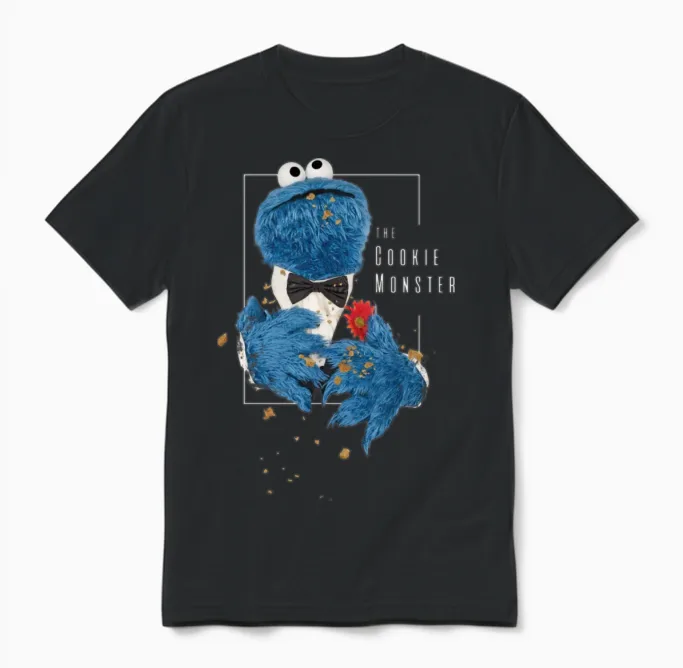 Sesame Street the Cookie Monster Unisex T-Shirt in Black