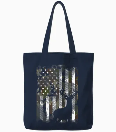 Camo Us Flag Deer Elk Buck Camoflage Hunting Hunter Dad Gift Short Sleeve Tote Bags - Navy